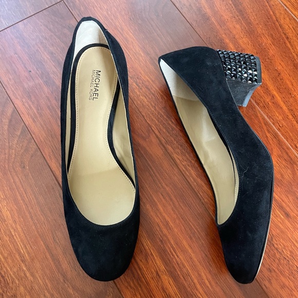 MICHAEL Michael Kors Shoes - Micheal Kors Black Suede Studded Block Heeled Pumps Size 7